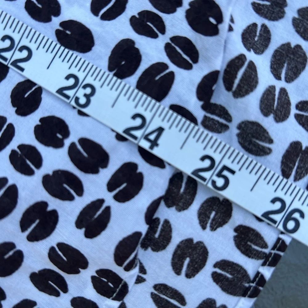 Kate Spade size 4 Coffee Bean print cotton madras Henley blouse novelty office